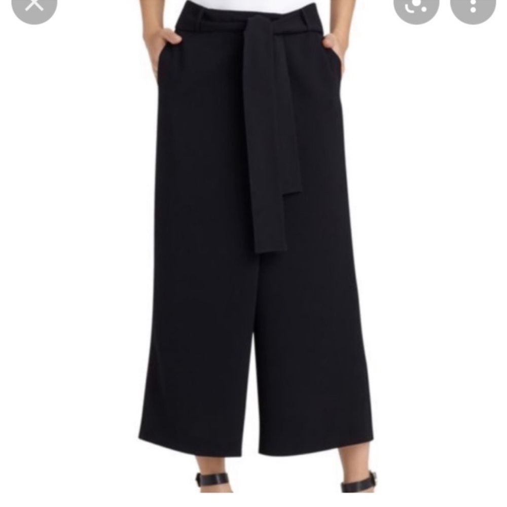 Lafayette 148 palazzo pants, self belt tie, very wide legs, cropped Size 10